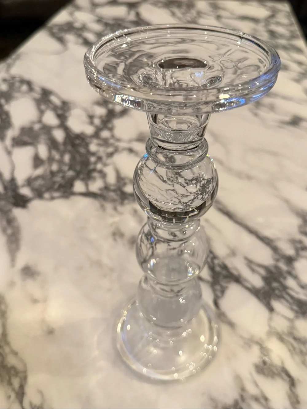 Vintage Clear Glass Stacked Sphere Pillar Candlestick Holder